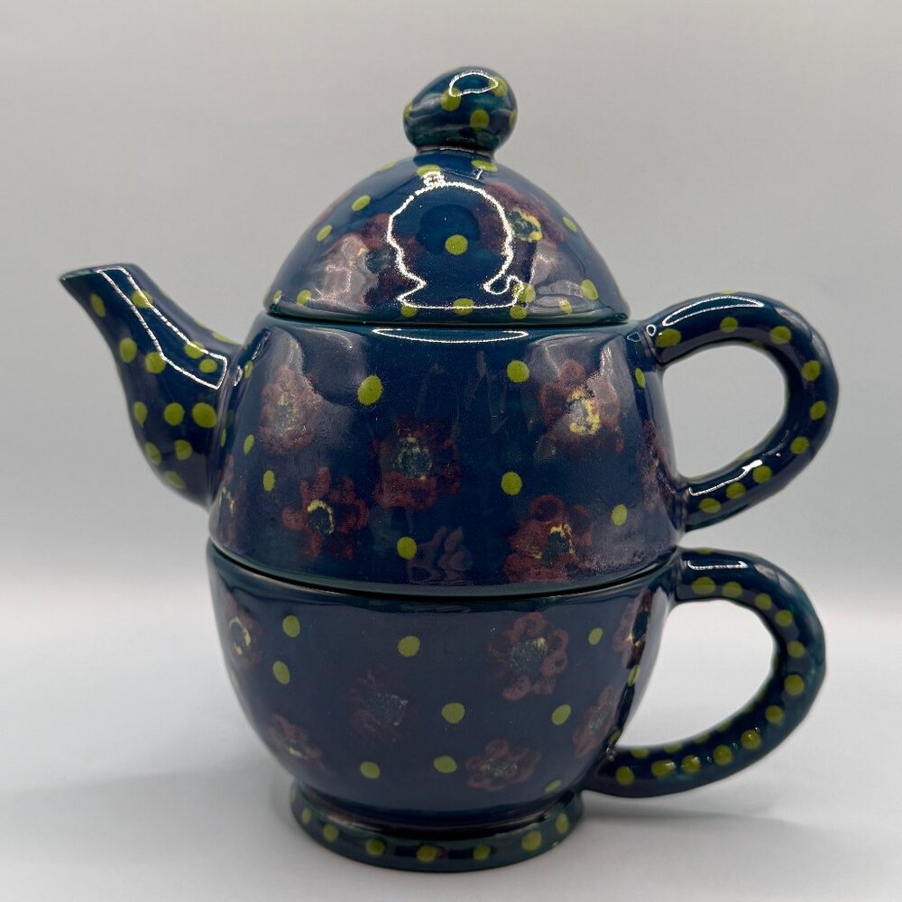 Bella Casa Nested Tea Pot & Cup Exquisite Ceramic Vintage Cottagecore Whimsicore